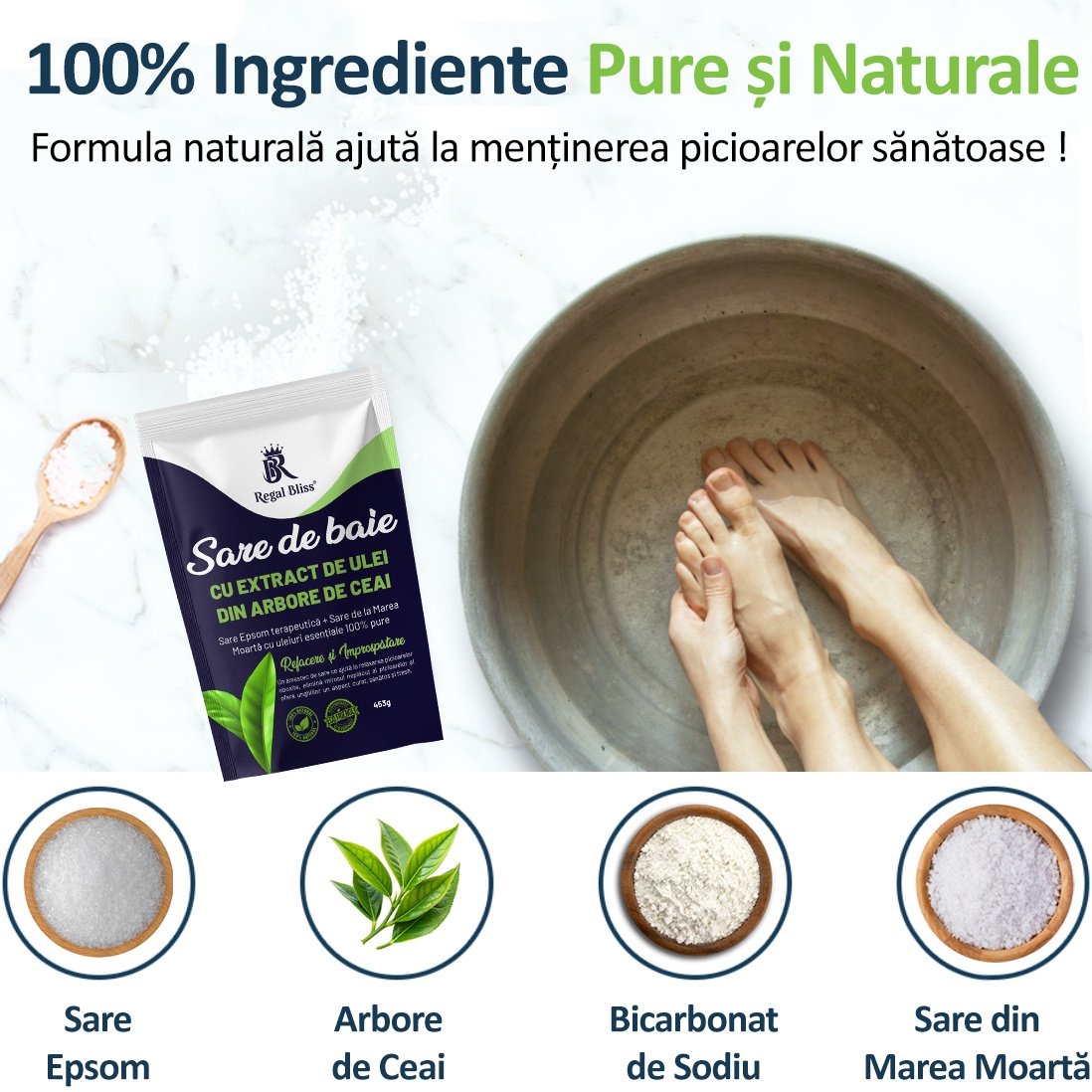 plic cu sare de baie, picioare în lighean pentru relaxare