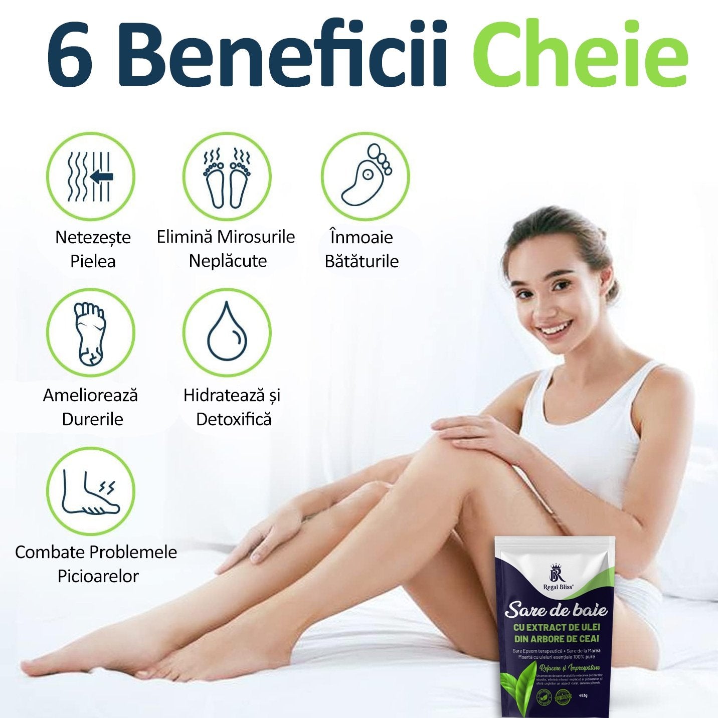 6 beneficii cheie ale sării de baie, netezeste pielea, înmoaie bătăturlle, hidratează, combate problemele picoarelor