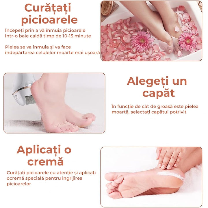 Pilă Electrică Profesională pentru Călcâi Regal Bliss® – Set Complet cu Accesorii, LCD, Rezistentă la Apă