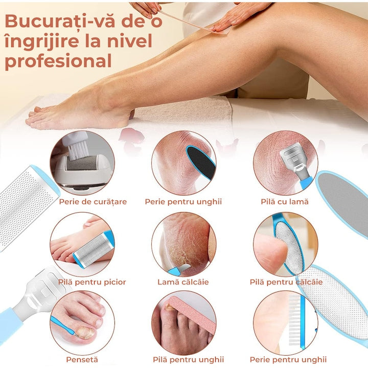 set complet de îngrijire profesională pentru picioare, cu prii, pilă cu lamă, pilă pentru picior, pentru unghii, perii si pensetă