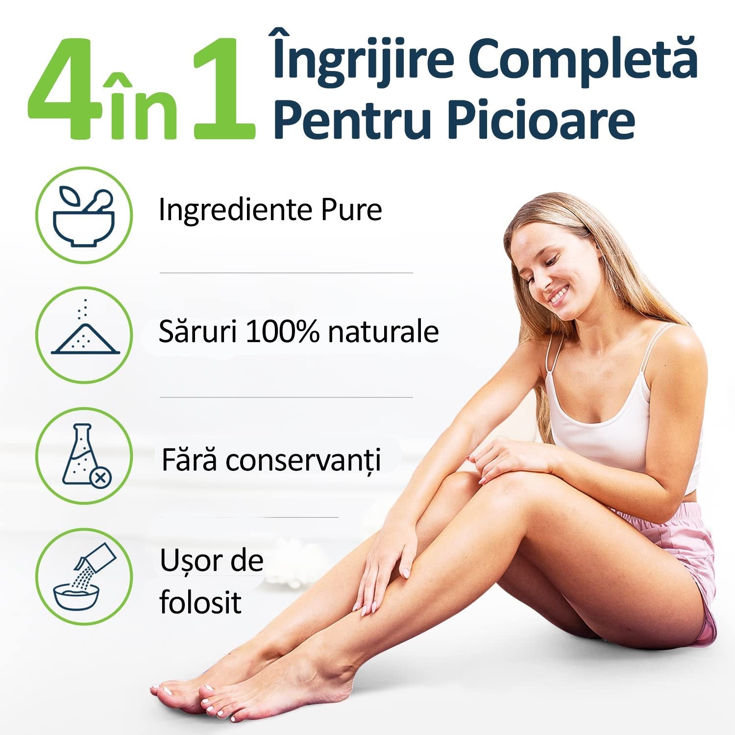 Îngrijire completă pentru picioare 4 în 1, săruri de baie 100%naturale, fără conservanți , ușor de folosit